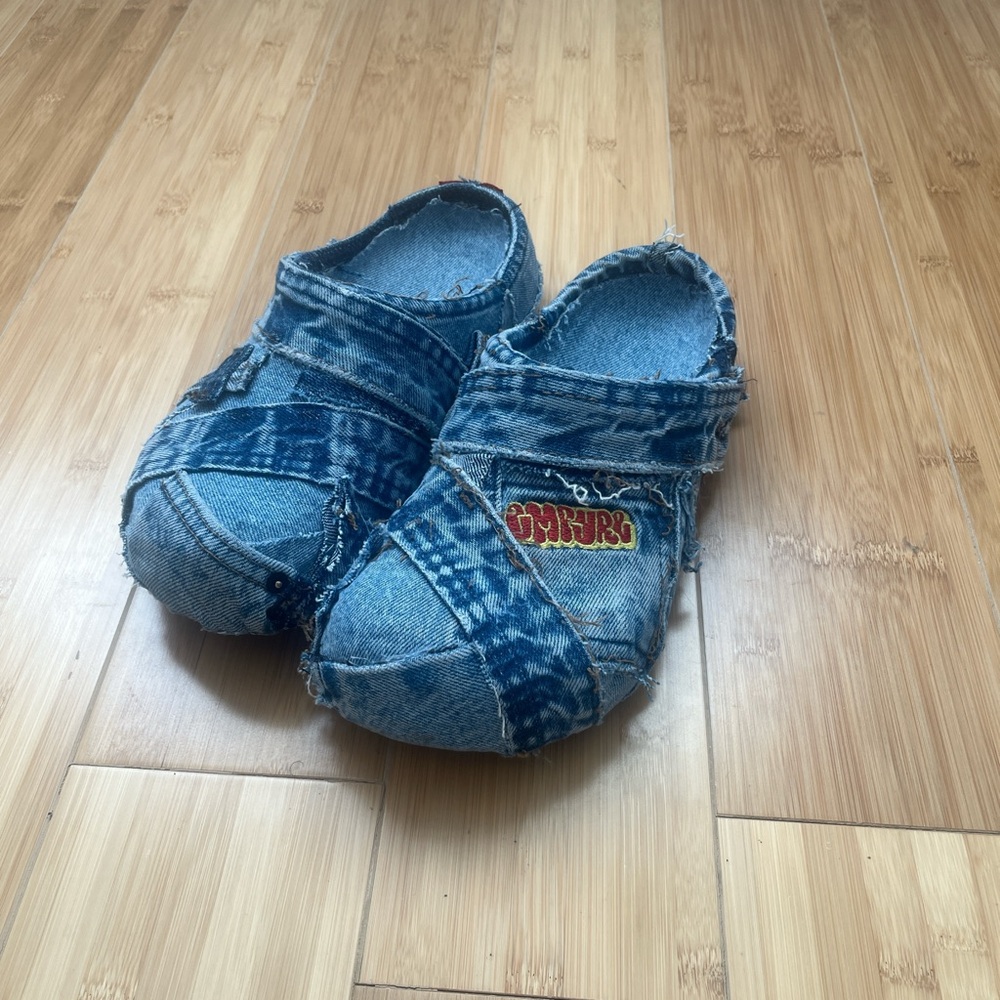 Custom made denim crocs.